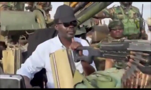 240324 ATBARA Still from a video showing rebel leader and Darfur governor Minni Minawi among his forces on their way to ‘free Khartoum’ from the RSF (Video posted on PB page of Mini Minawiy)
