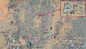 موقع مركز ايواء دار الأرقم الذي تعرض للقصف يوم السبت-خرائط قوقل -تحرير راديو دبنقا