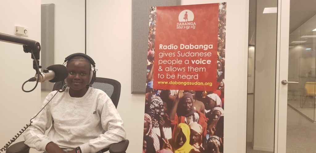 Amanda in an interview at Radio Dabanga studios