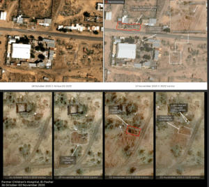 مقبرة جماعية بالقرب من مستشفى الأطفال في الفاشر - مختبر البحوث الإنسانية بجامعة ييل الأمريكية