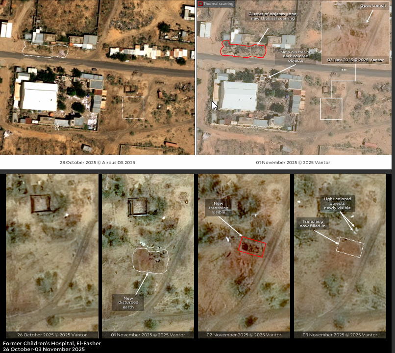 مقبرة جماعية بالقرب من مستشفى الأطفال في الفاشر - مختبر البحوث الإنسانية بجامعة ييل الأمريكية