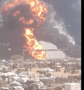 هجوم بمسيرة على سوق أديكونق الحدودي مع تشاد-12 مارس 2025-وسائل التواصل