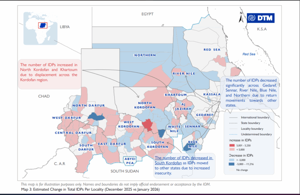 النزوح في يناير 2026 مقارنة بديسمبر 2026-منظمة الهجرة الدولية