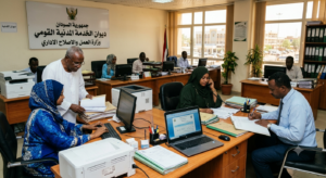 عاملون في الخدمة المدنية بالسودان- صورة جرى توليدها بالذكاء الاصطناعي