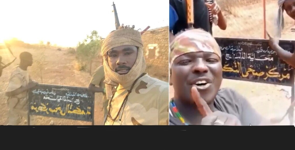 يمين الصورة جندي في القوات المسلحة أمام مركزي صحي التكمة- على يسار الصورة جندي في قوات الدعم السريع أمام مركز صحي التكمة بجنوب كردفان- 7 مايو 2026-وسائل التواصل
