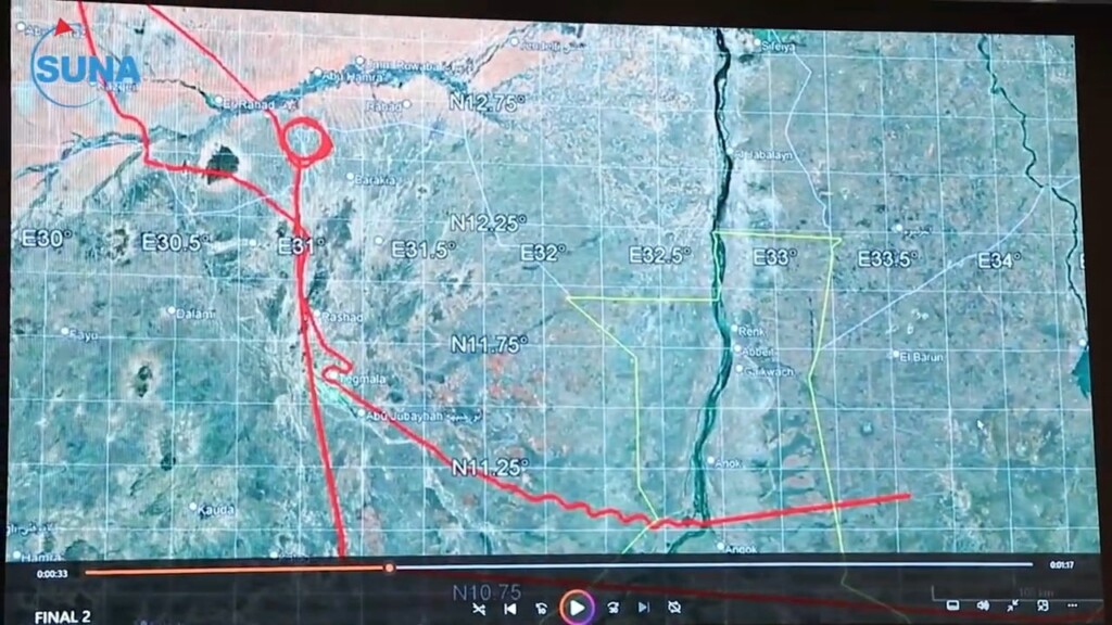 خريطة تم عرضها خلال المؤتمر الصحفي المشترك لوزيري الخارجية والإعلام والناطق الرسمي باسم القوات المسلحة - 4 مايو 2026- وكالة السودان للأنباء